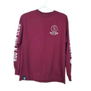 Salty Crew Rod N' Gun Club Long Sleeve T Shirt Mens Size M Maroon Sink Or Swim